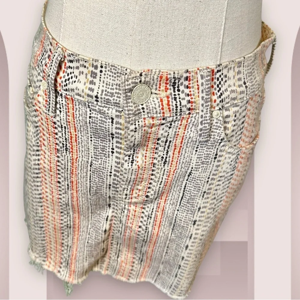 NWT MOTHER Denim ‘Straight Mini Fray’ Denim Skirt in “Mandarin” Orange Dot Print